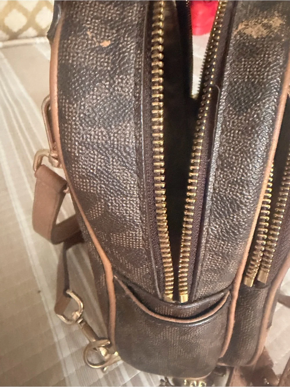 Michael Kors Mini Backpack Brown MK Monogram Studded Front Pocket